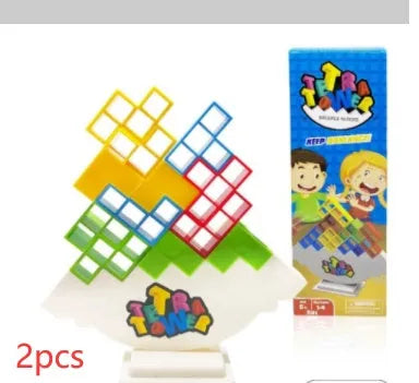 Plastic balance stacking board game with colourful blocks, chassis and base for kids and adults
