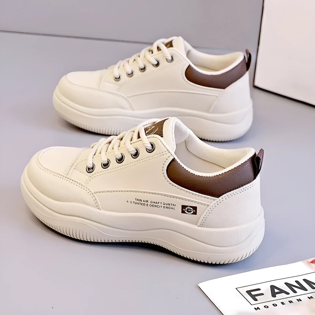 Women's white Korean-style leather pumps with cross-strap design and round toe