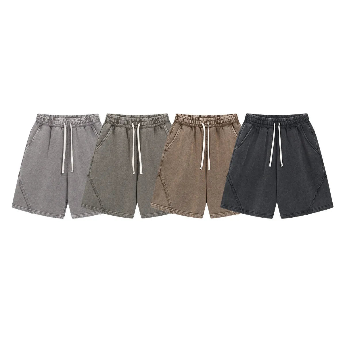 Men's batik washed patch craft shorts in pure cotton terry fabric with loose retro street style fit