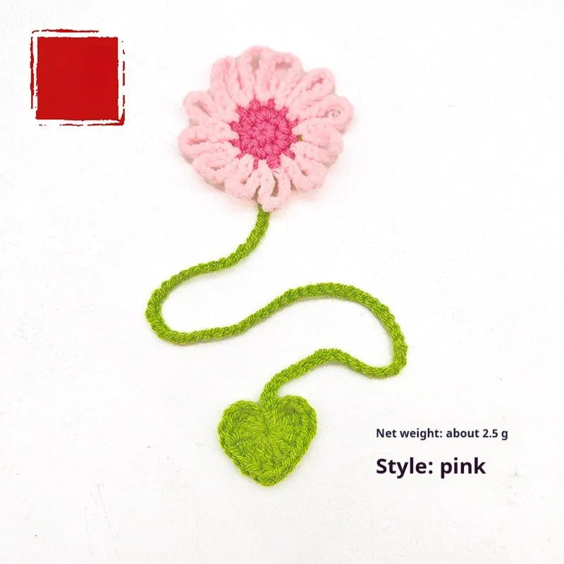Hand-crocheted wool daisy bookmark with flexible wire in multiple colour options