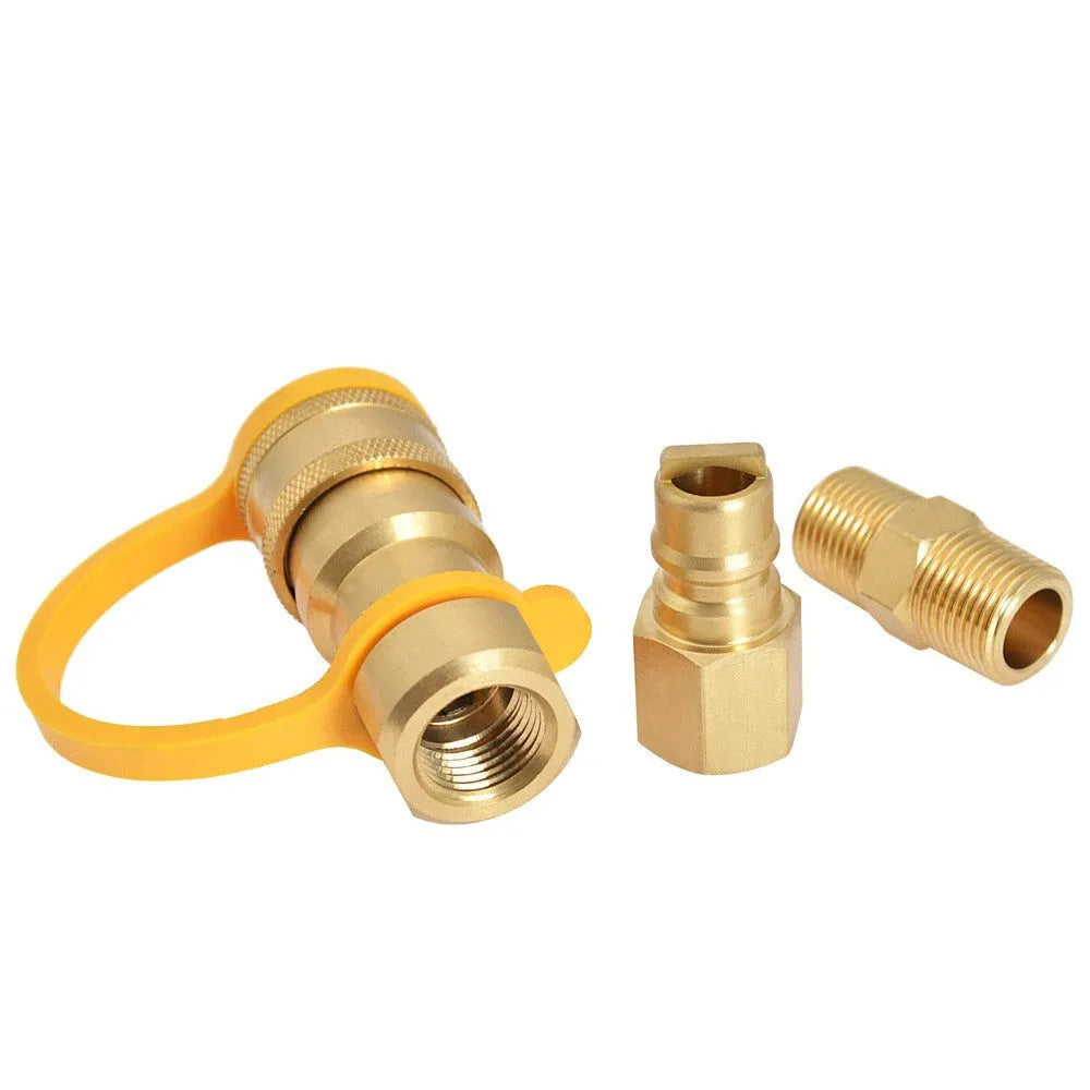 Gold-coloured brass 3/8 gas tank connector for propane conversion with American standard thread