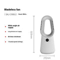White SK bladeless tower floor fan with touch screen controls and remote