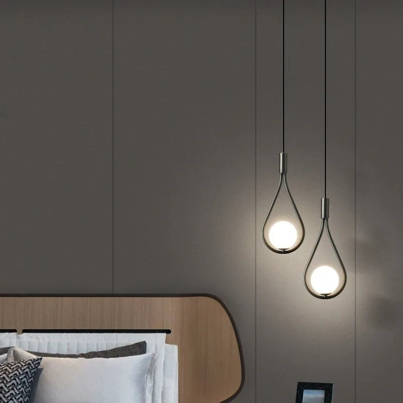 Copper modern minimalist bedside chandelier with tricolor light source option for bedroom lighting