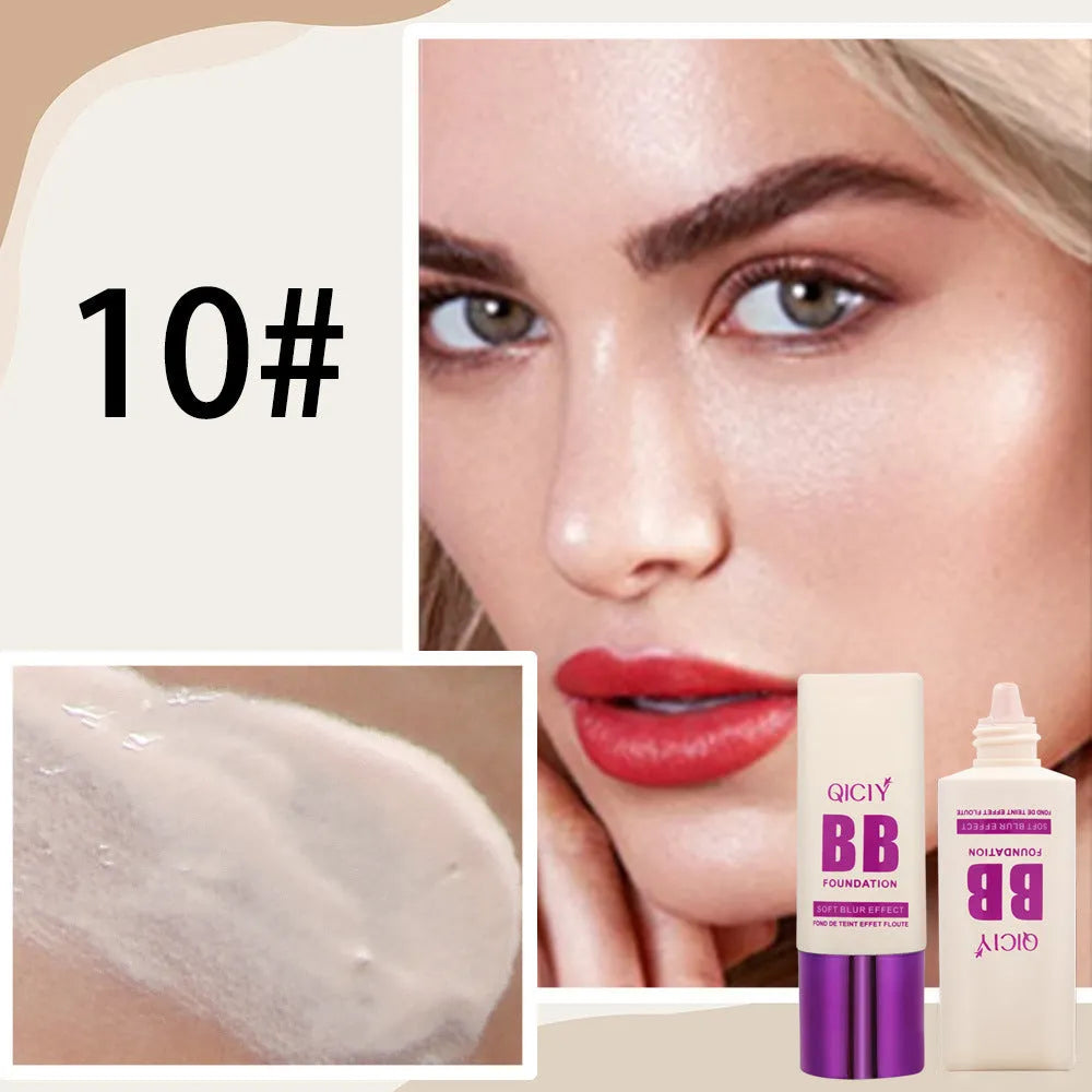 Feeding bottle containing liquid BB cream foundation in ten different shade numbers.