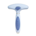 Azure light blue stainless steel double-row pet grooming comb for dogs on white background