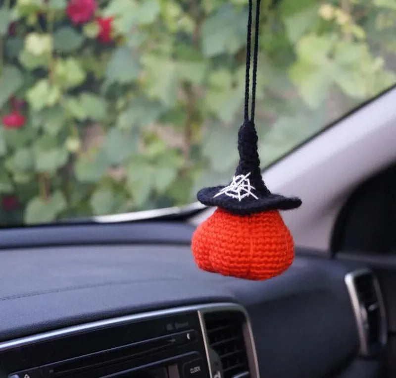 Plush hand-woven car hanging ornament with Halloween cartoon design on polyester fabric
