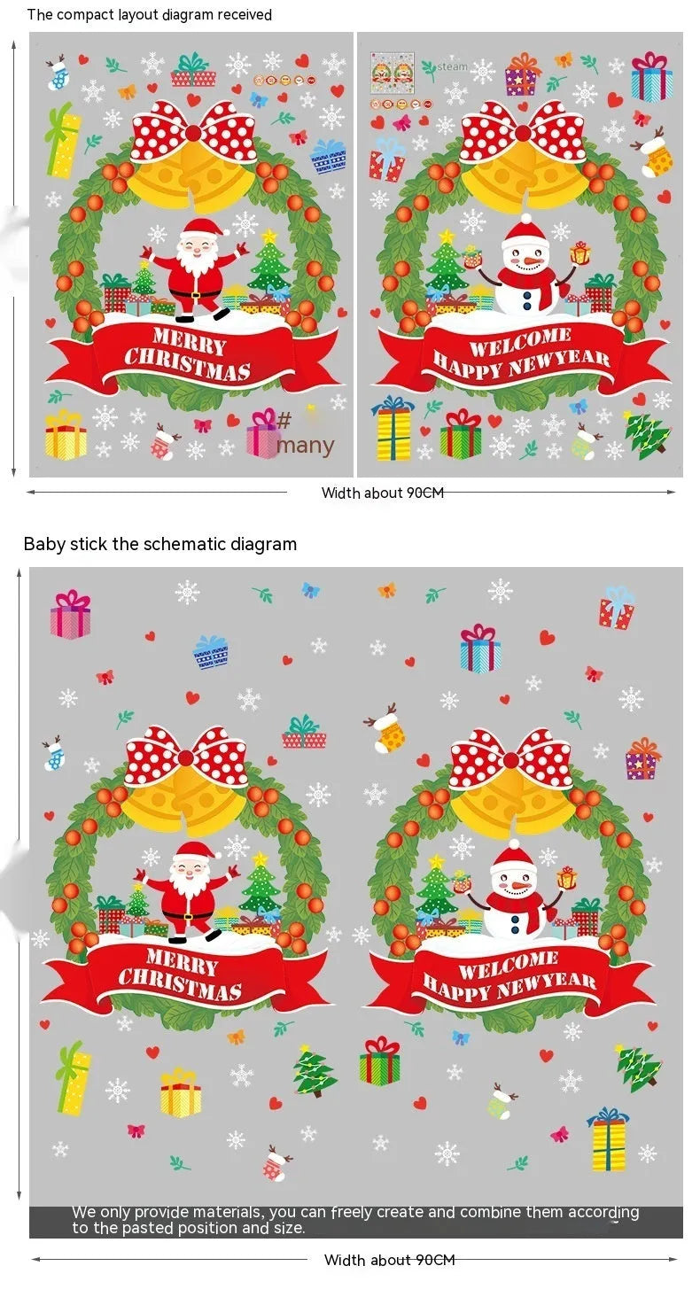 Large Christmas window sticker with anime pattern, 60 × 45cm electrostatic PVC decal for glass surfaces