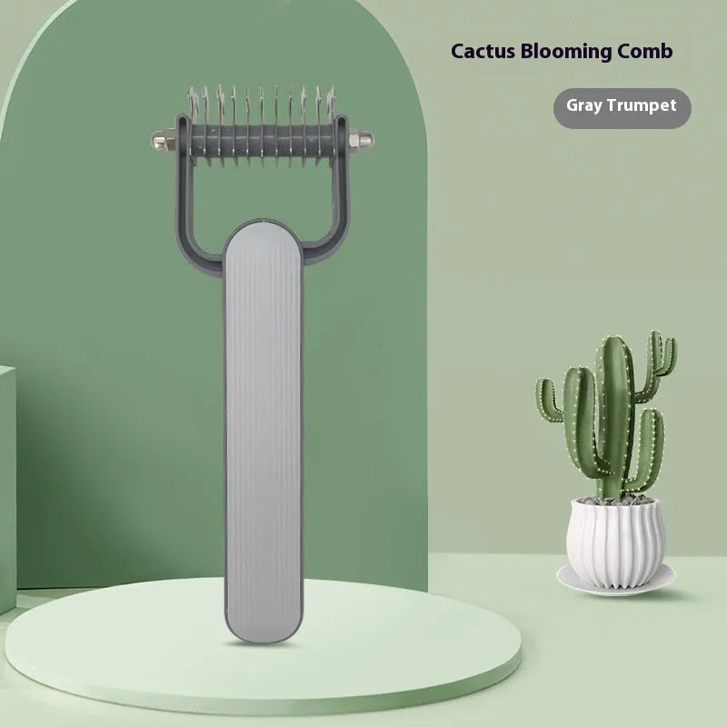 Green pet unknotting comb with stainless steel teeth and plastic handle for dog grooming