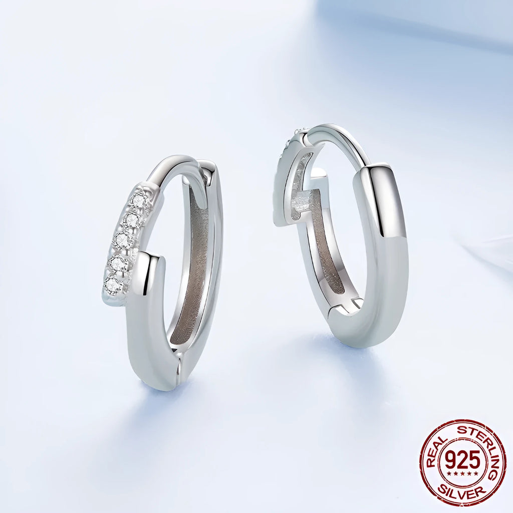 S925 sterling silver lines interlaced ear clip with refined zircon geometric shape for women simple style