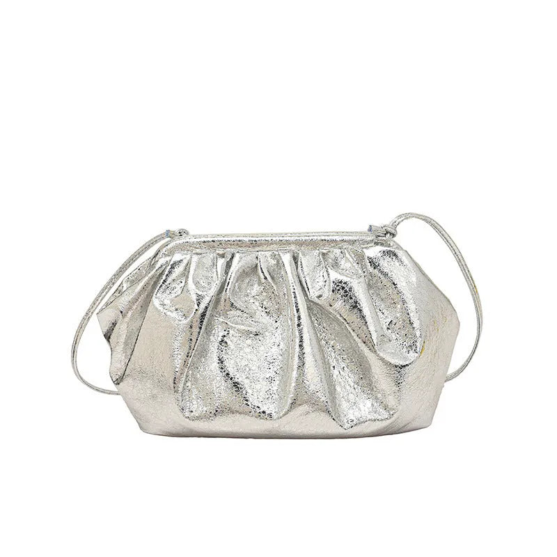 Rose Red PU leather shell-shaped crossbody bag with hair clip strap and multiple interior pockets.
