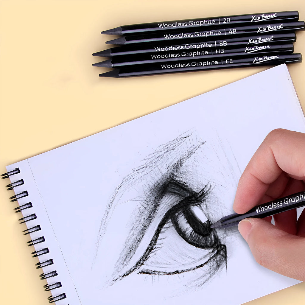 Wood-free graphite sketching pencils set with six hardness grades for art projects