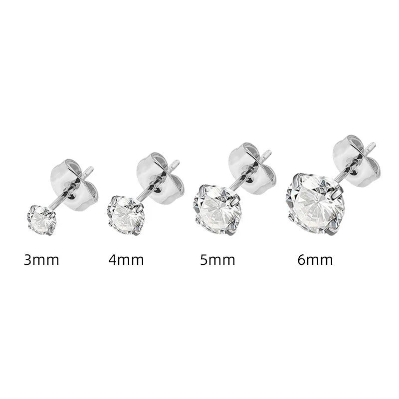 Square geometric stainless steel zircon stud earrings in gold and steel colour finishes