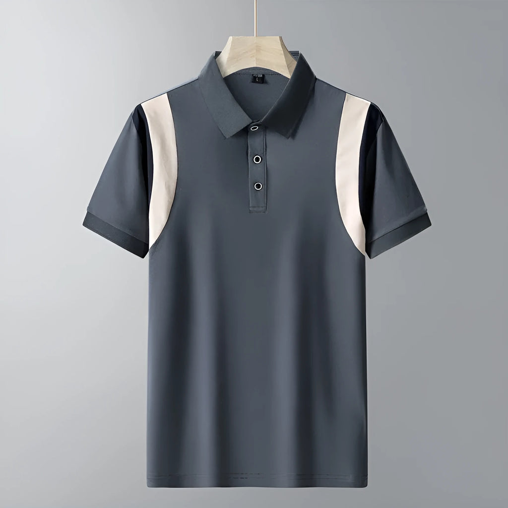 Men's striped cotton t-shirt with business lapel and Korean-style loose fit in summer colours