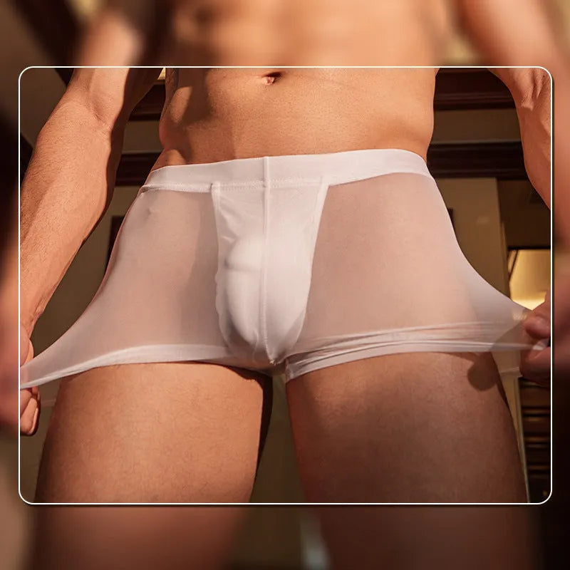 Men's black and white nylon boxer briefs with ultra-thin breathable fabric