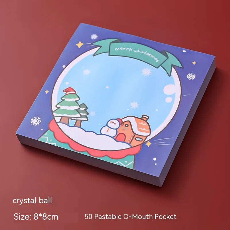 Christmas cartoon sticky notes stationery book with holiday designs including elf, gift, sled and Santa Claus