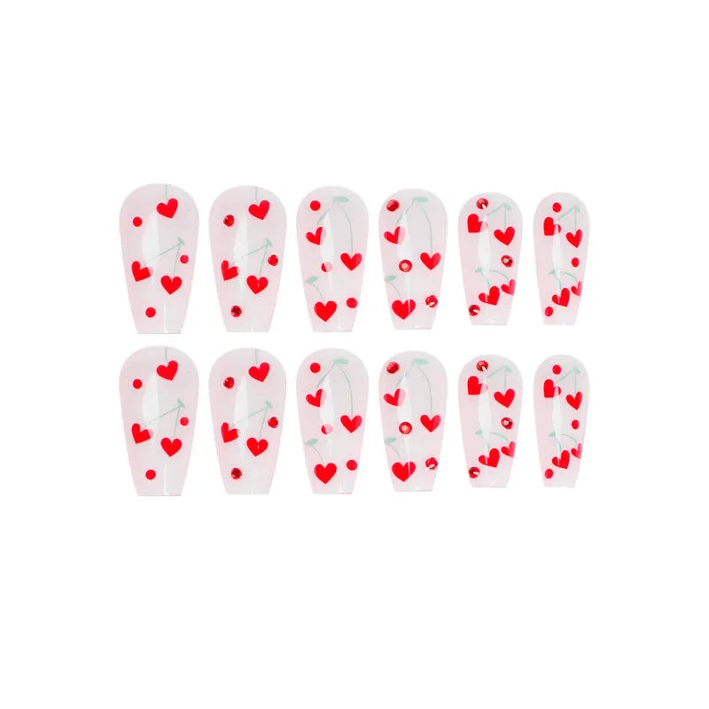 French love red diamond and small cherry nail armour stickers 24 piece set with adhesive glue