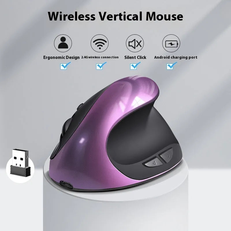 Three Generations wireless vertical ergonomic mouse in black, shown next to a laptop.