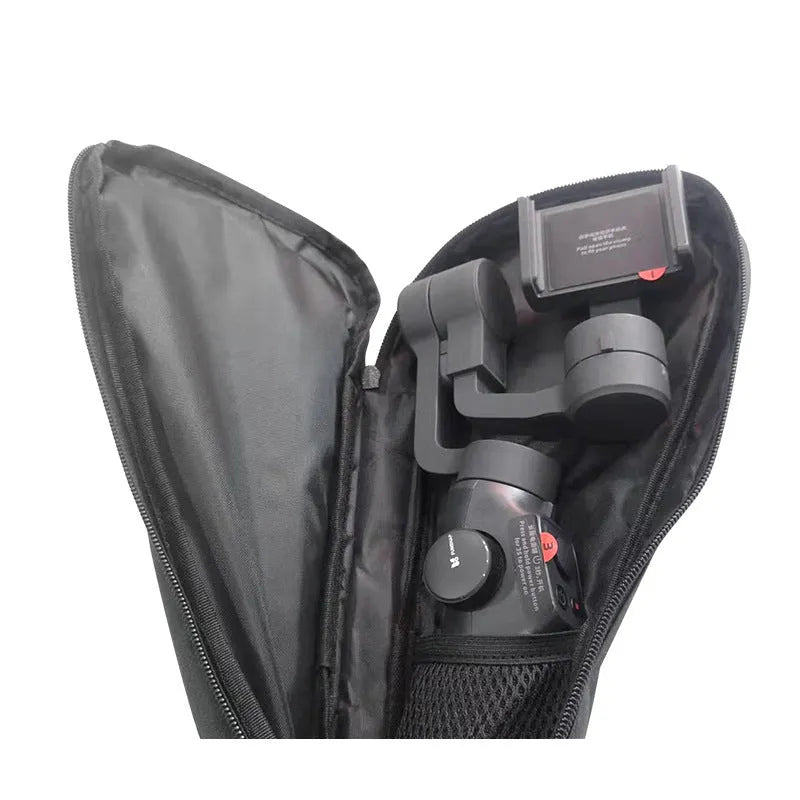 Black cloth portable storage bag for mobile phone stabiliser accessories and gimbal components