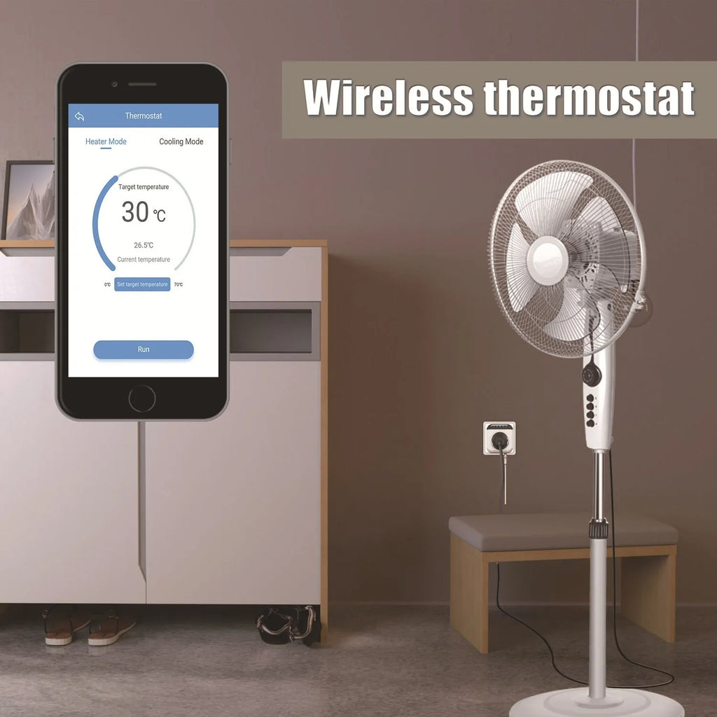 White Tuya wifi smart temperature control switch socket with US plug and detached temperature sensor probe