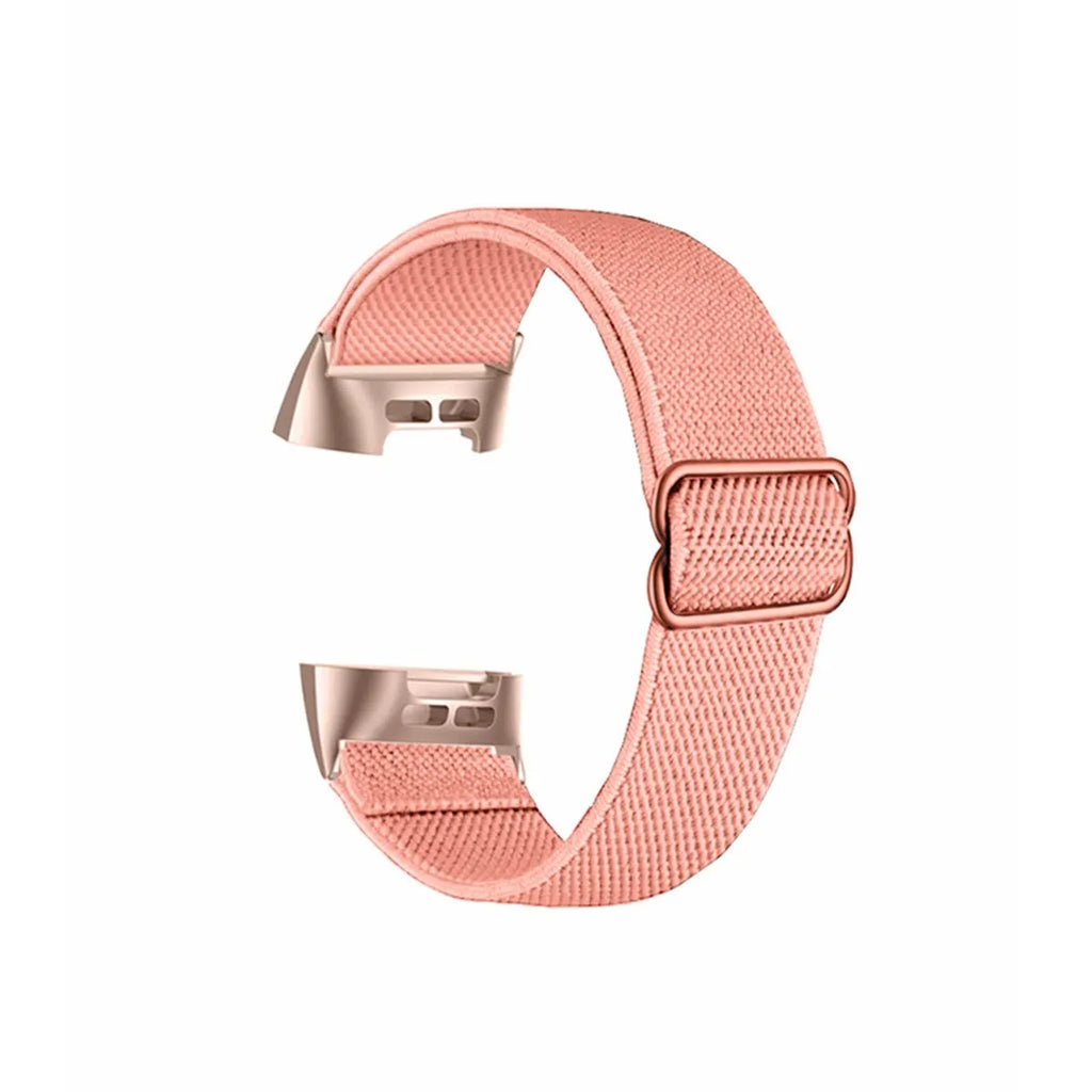 Nylon elastic strap with metal toe cap for Fitbit Charge 3/4/5/6, black colour, simple design