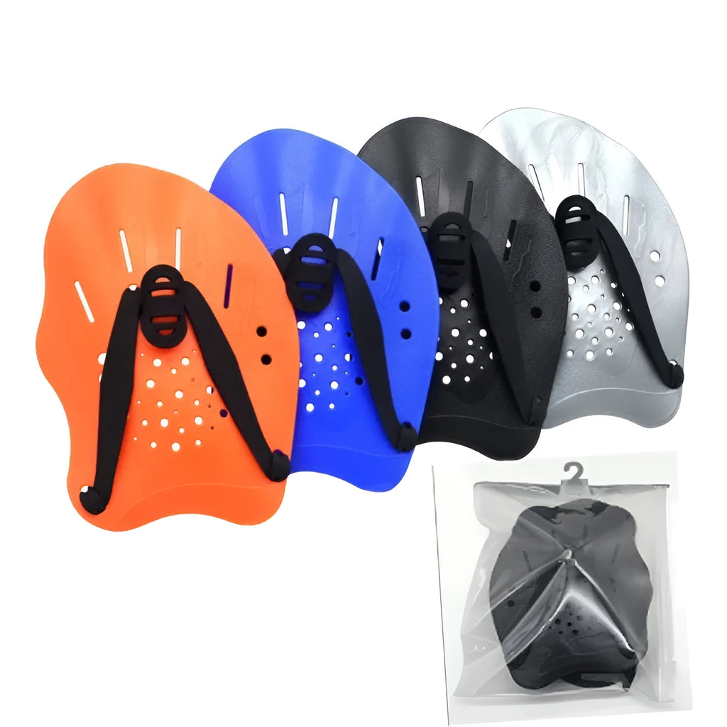Swimming training hand paddles in multiple colours for freestyle stroke correction
