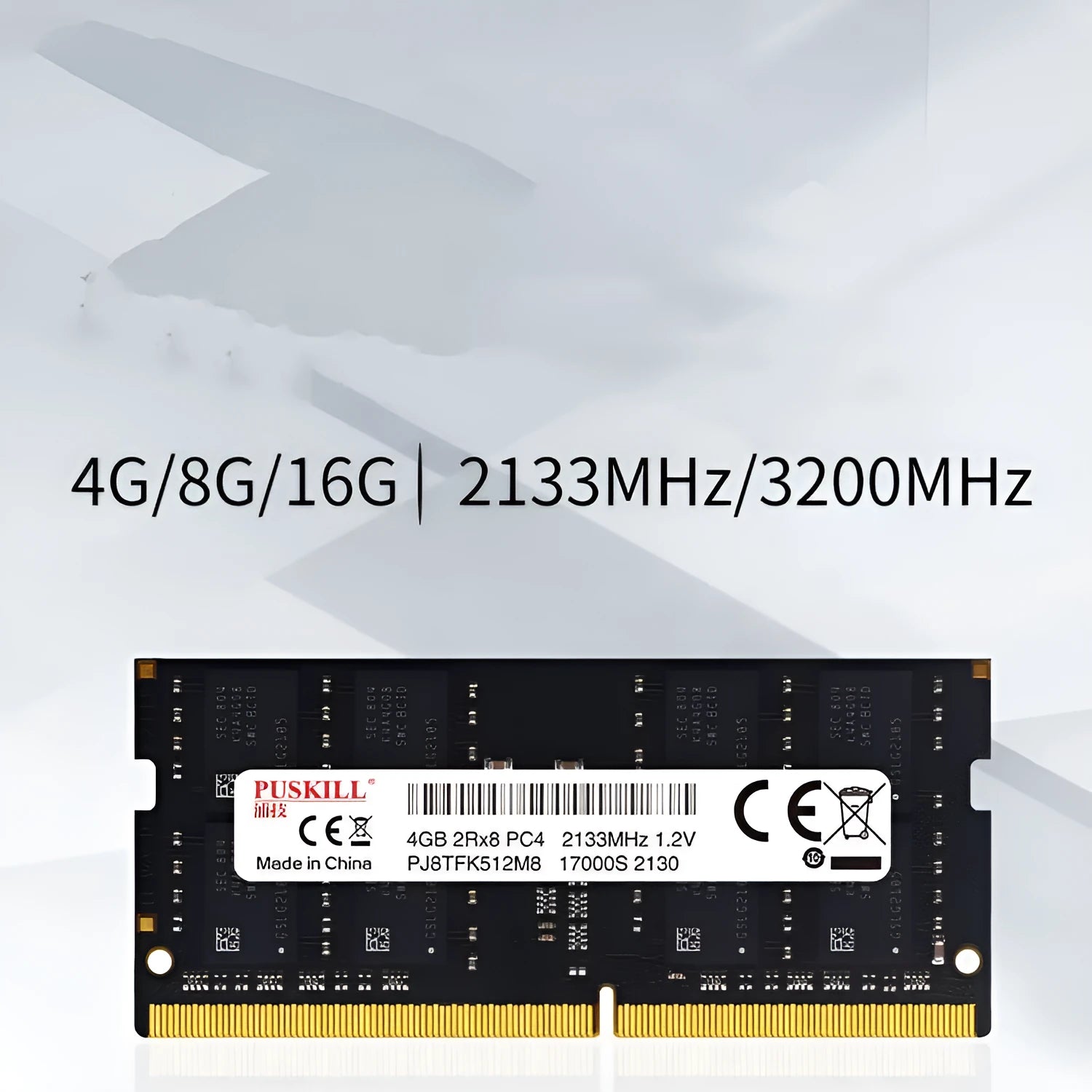 A single DDR4 laptop memory module (RAM stick) with a 260-pin connector.