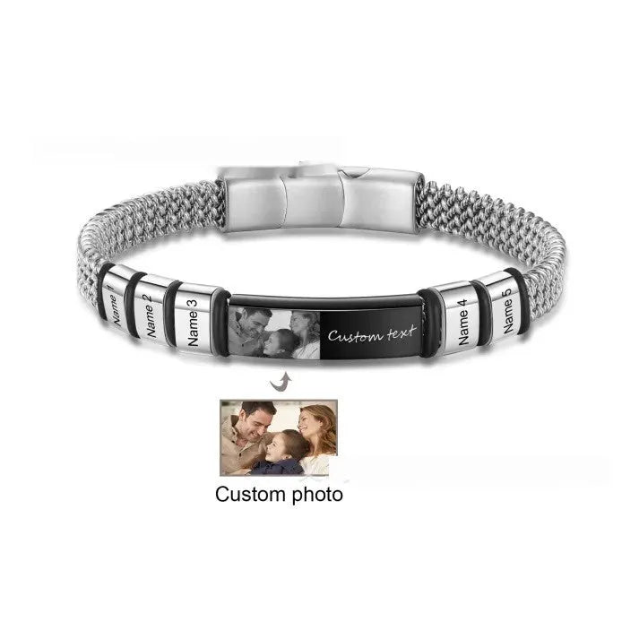 Men's titanium steel and leather rope lettering bracelet with heart-shaped design and multiple bead style options.