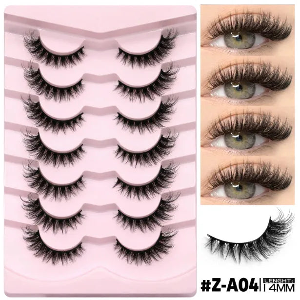 Box of artificial fibre false eyelashes with glue in six style options for a natural long look.