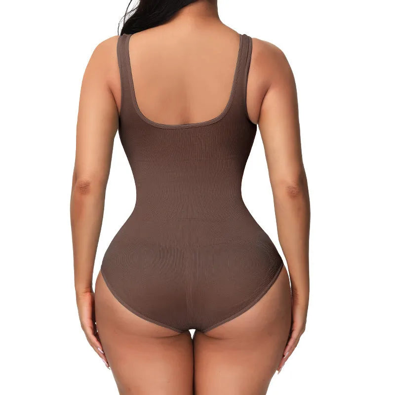 Seamless nylon women's corset bodysuit for waist support and body shaping in multiple colours.