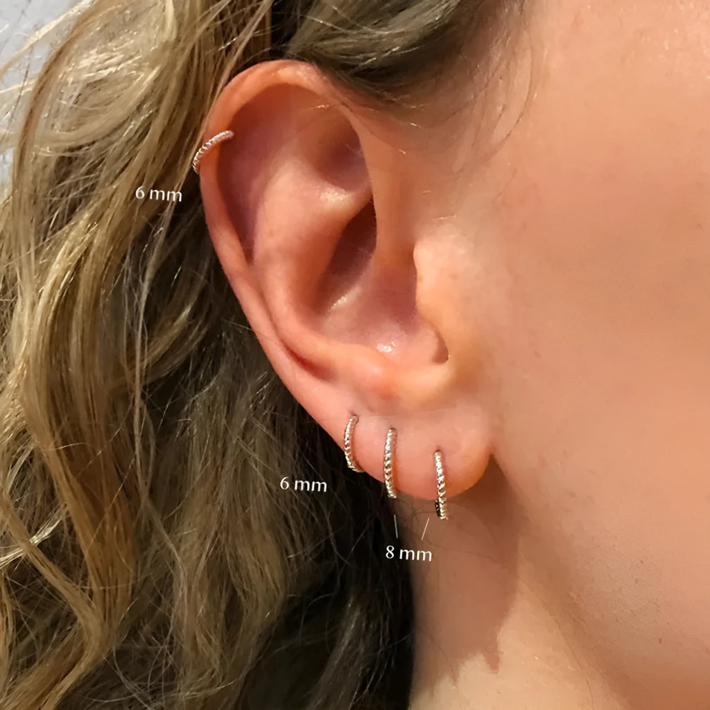 Sterling silver twisted string round ring earrings in gold or platinum colour with geometric hipster design