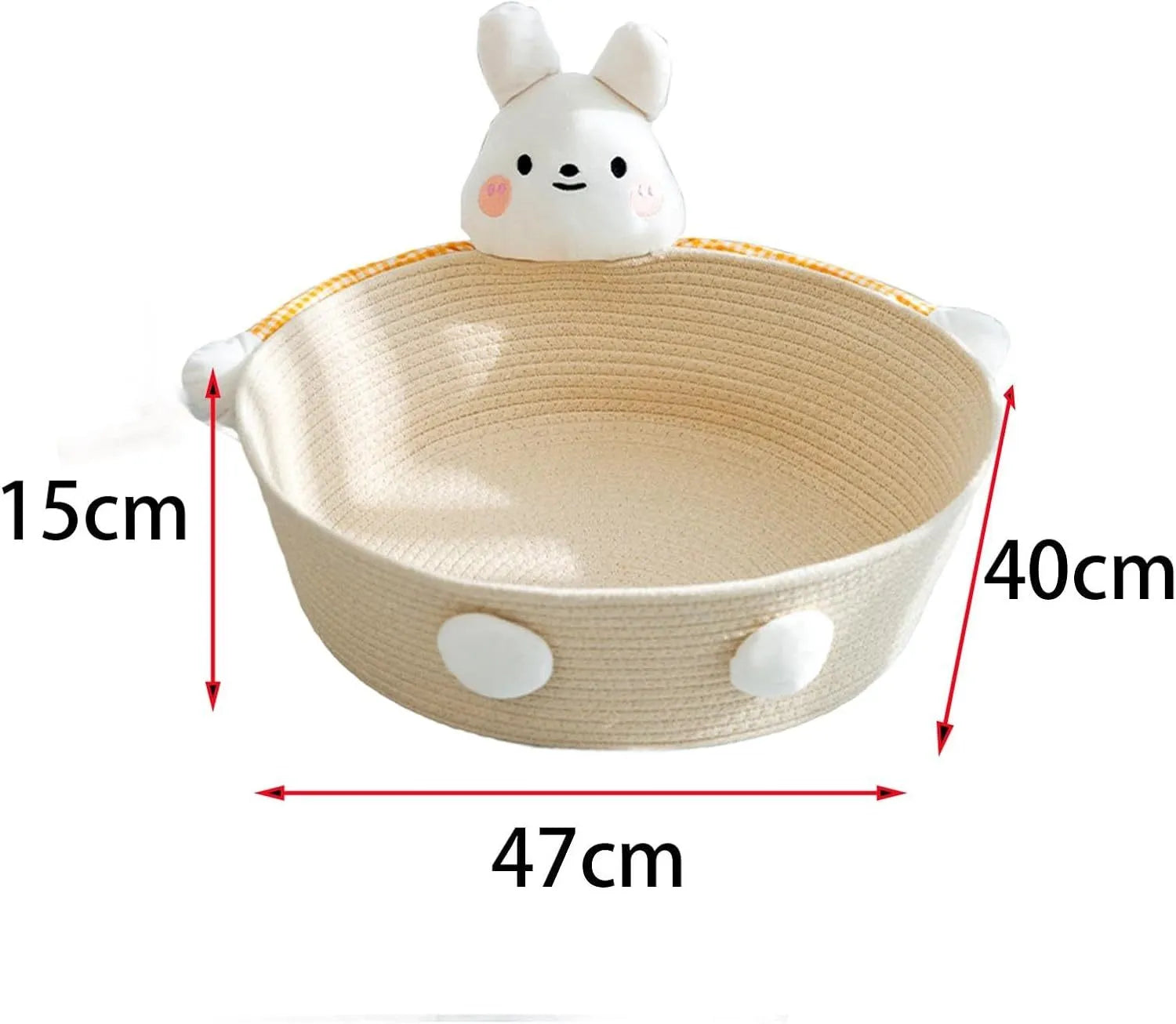 Woven cotton rope cat bed basket with integrated scratching surface in bear print design