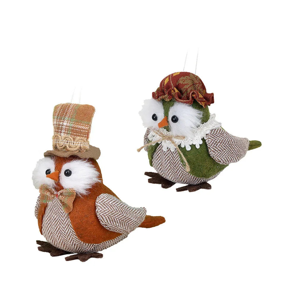 Thanksgiving owl harvest bird window hanging pendant ornament in orange or green polyester cloth
