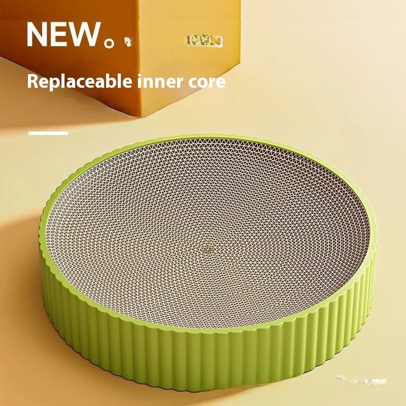 55cm round cat scratching board with replaceable corrugated paper insert in green or white colour