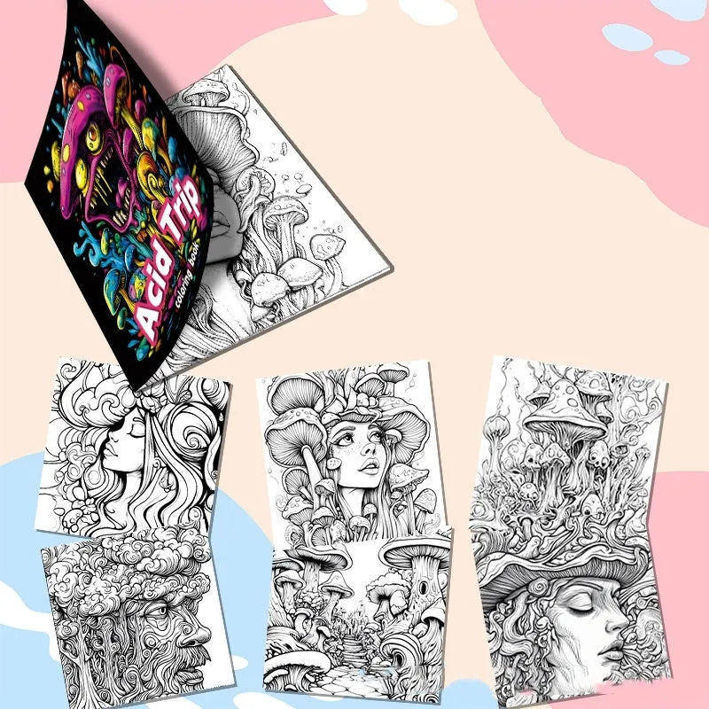 Acid tour coloured Creative Painting Book showing its 200mm length and paper pages.