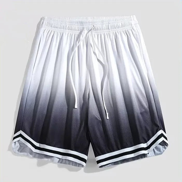 Men's loose casual cropped trousers in a gradient colour pattern.