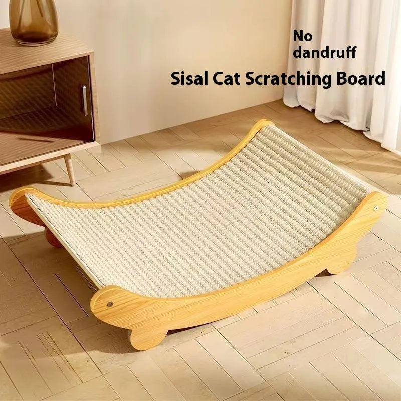 A sisal fabric cat scratch board in a pastoral style, shown in two available sizes.
