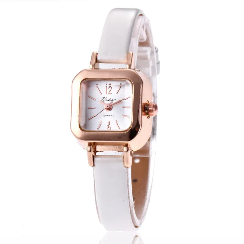 Retro-inspired alloy fashion watch for women with 10mm thickness in black white pink brown colours