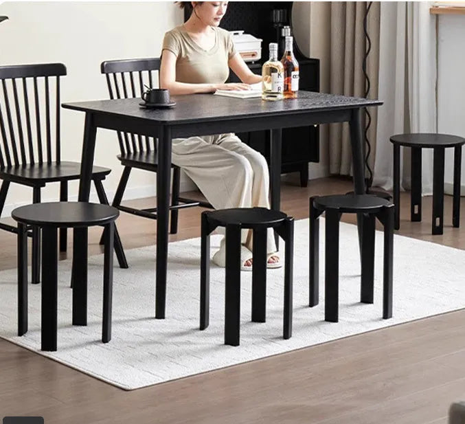 Stackable iron dining stool set with round metal seat in modern simple style