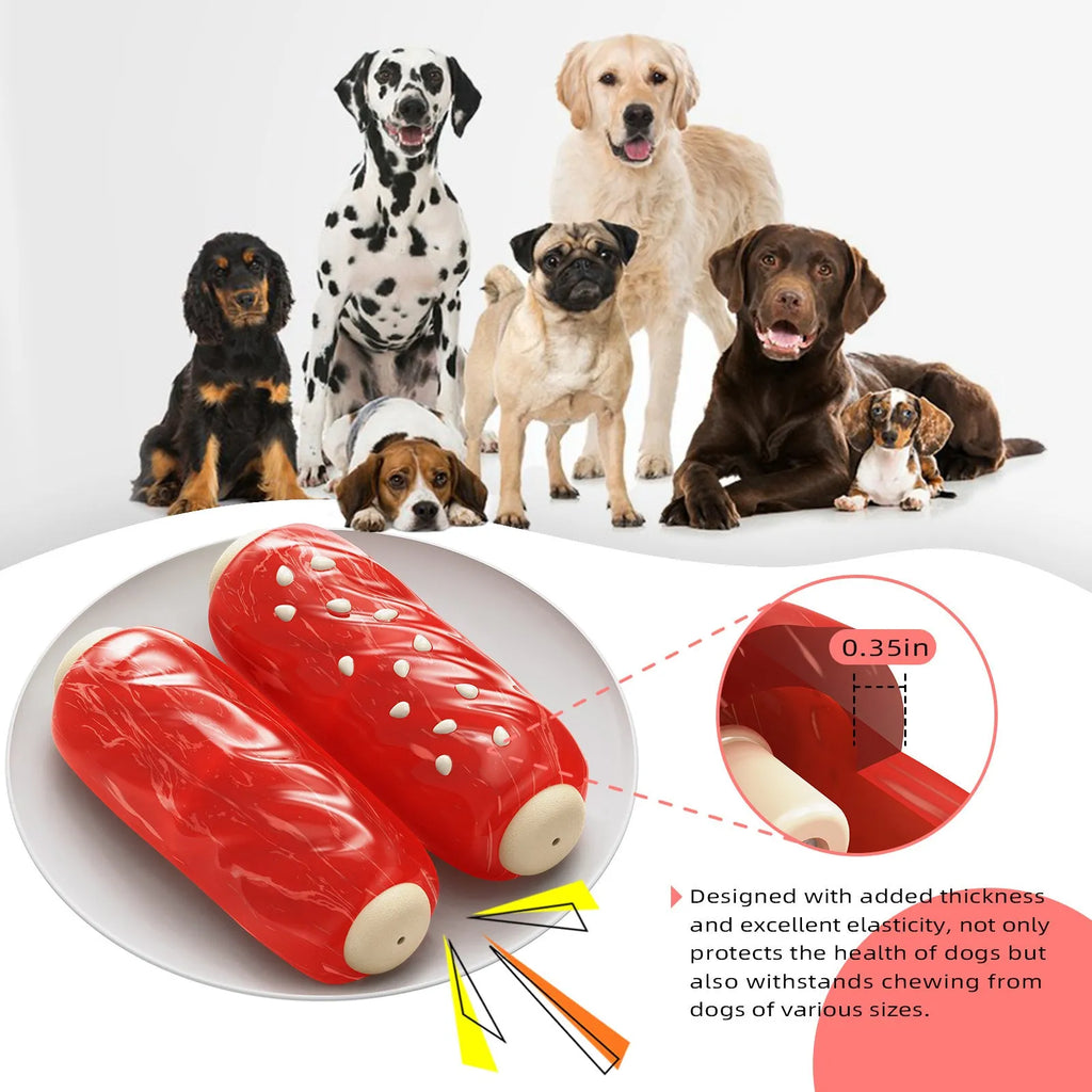 Primary colour plastic molar rod dog chew toy for dental health and interactive play.