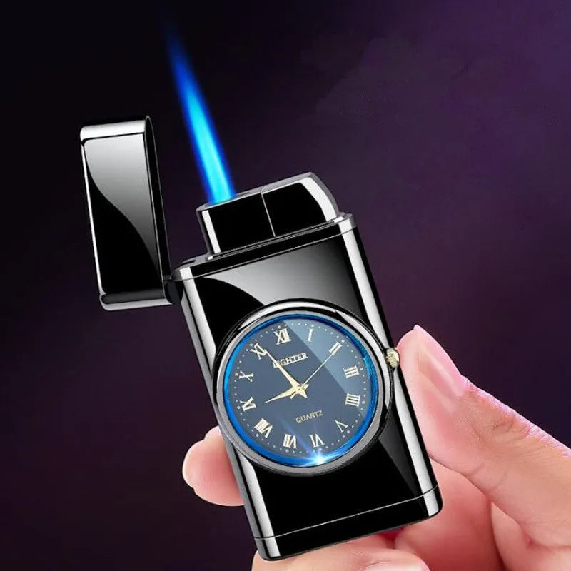Electronic watch cigarette lighter with LED flashing lamp in multiple metal finishes