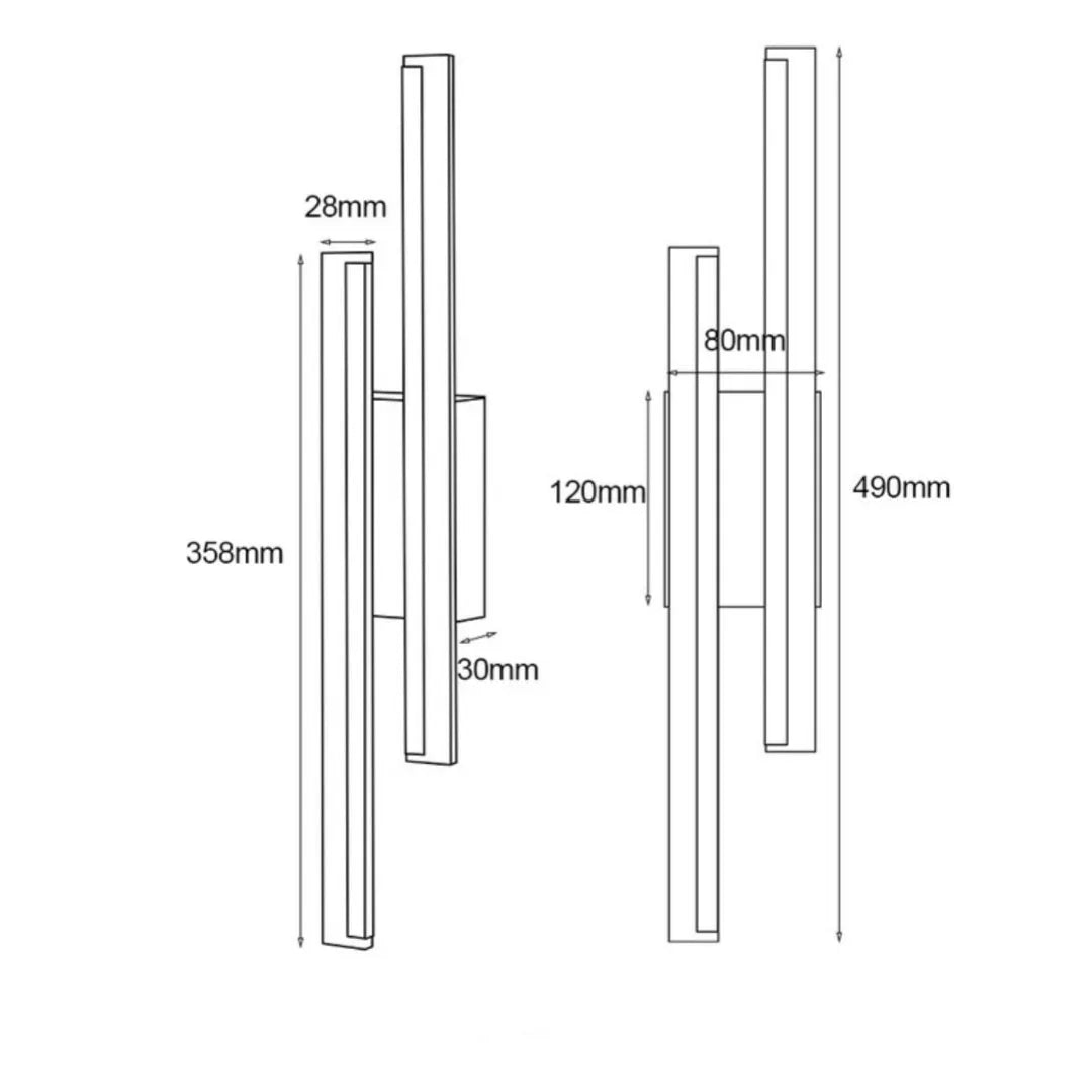 Gold modern double line wall lamp with a length of 500mm mounted on a wall.