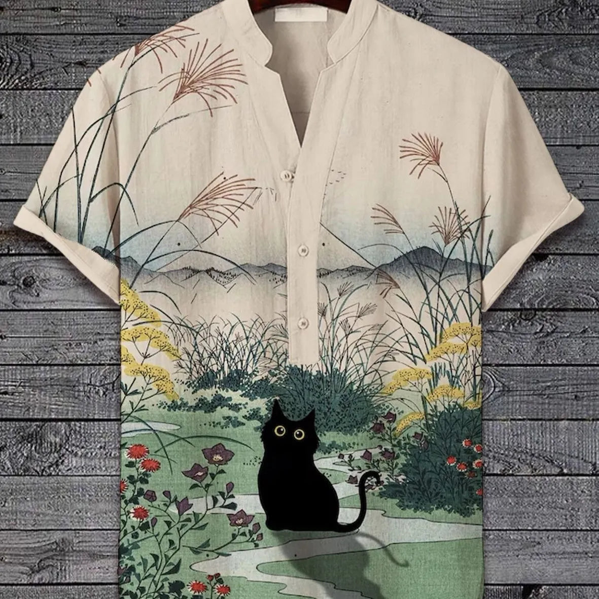 3D digital animal graphic printed on a short sleeve polyester T-shirt, shown on a hanger.