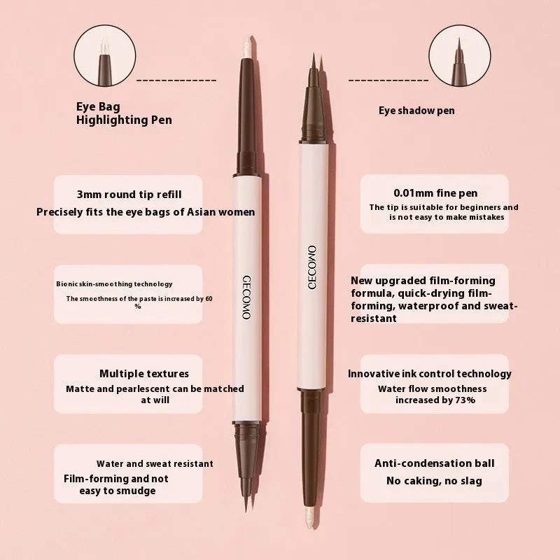 Double-headed silkworm eyeliner pen with stereoscopic star eyes design in pearlescent colours