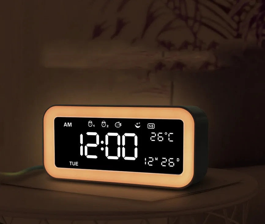 American style rectangular LED atmosphere alarm clock with multicoloured lighting in blue colour option