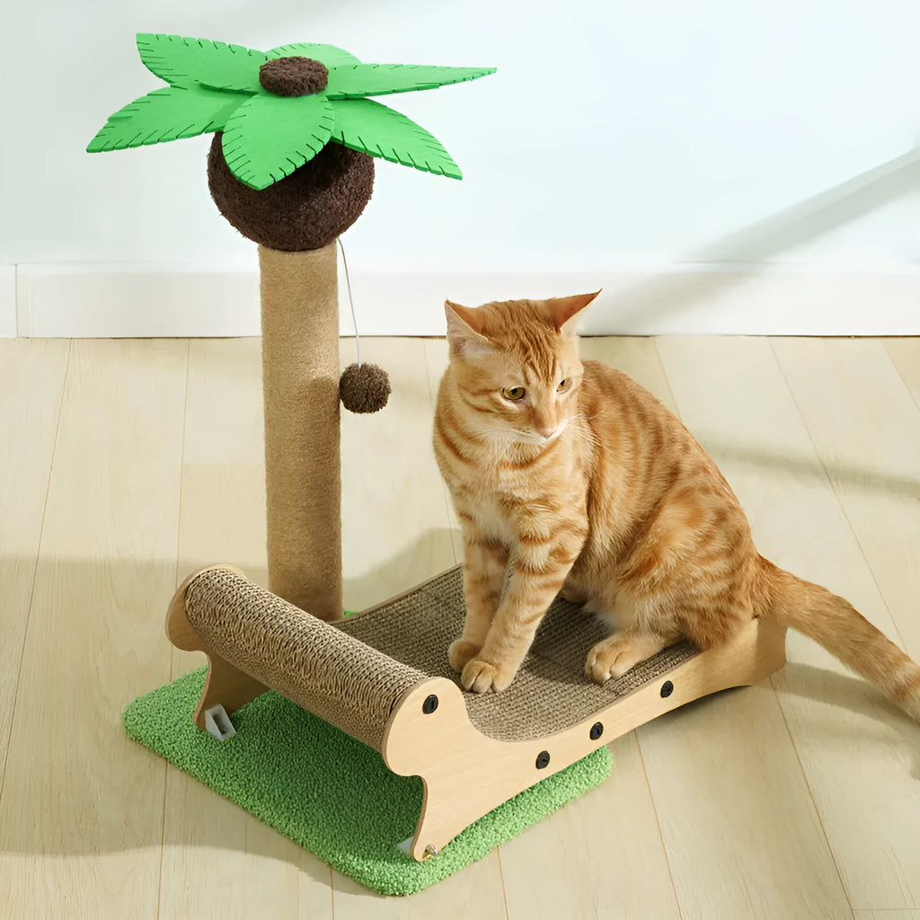 Wooden beach chair design cat nest with scratch board and hemp mat for feline climbing and resting
