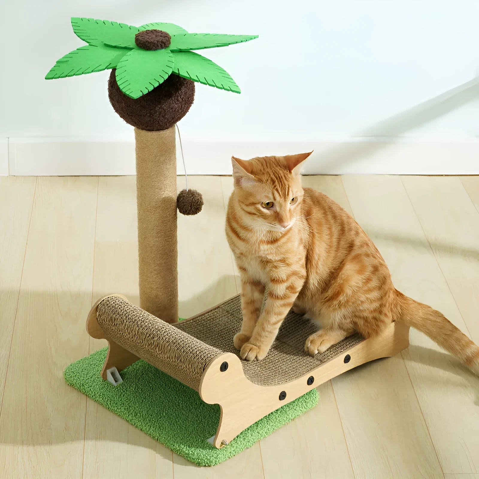 Wooden beach chair design cat nest with scratch board and hemp mat for feline climbing and resting