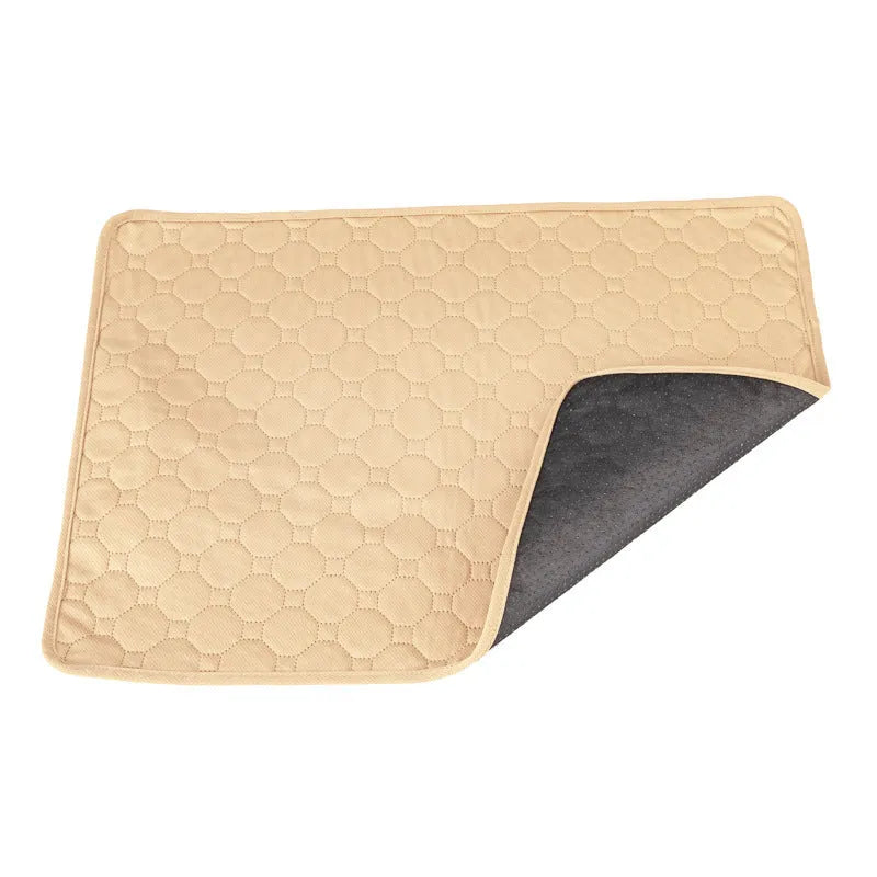 Washable dog pee pads in grey and khaki colours measuring 18 by 24 inches