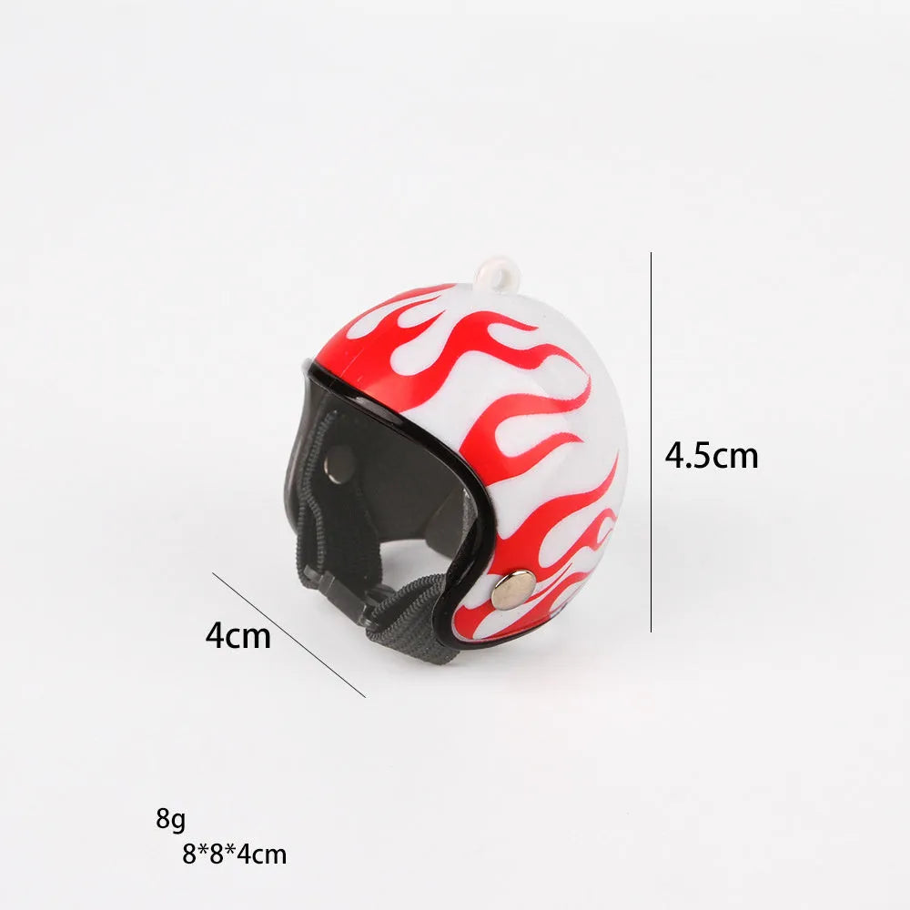 Small hard plastic pet helmet with elastic adjustment straps and sponge lining for chickens and birds