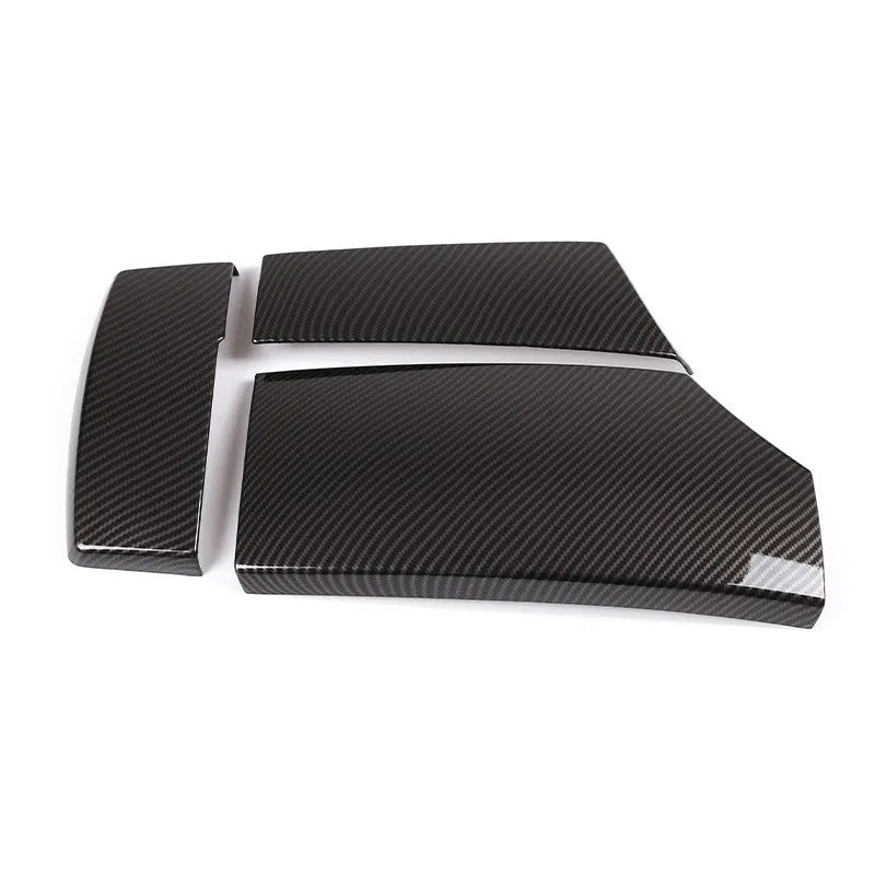 Three ABS armrest box protective covers with carbon fibre pattern and polished surface