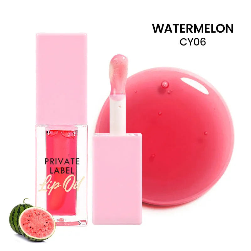 Women's transparent lip gloss tube in six fruit flavours with natural glossy finish